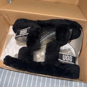 UGG Black Fluffy Slide Sandals